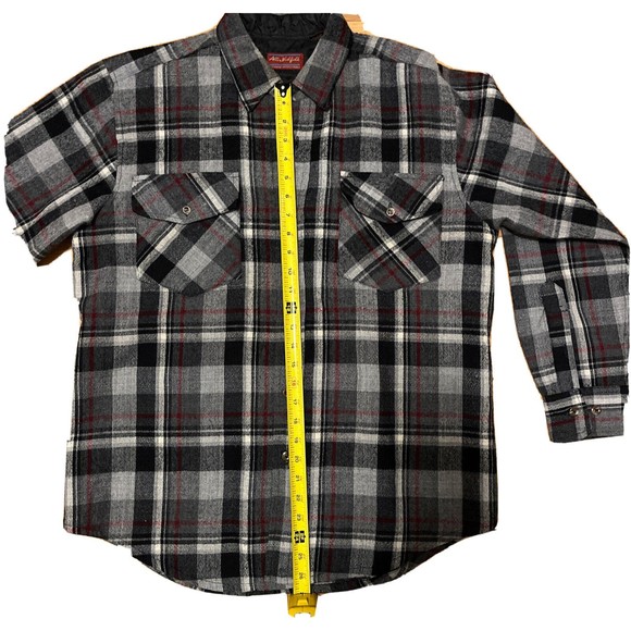 Vintage Allen Wickfield Wool Shirt Jacket Button Black White Red Plaid L - Picture 3 of 6